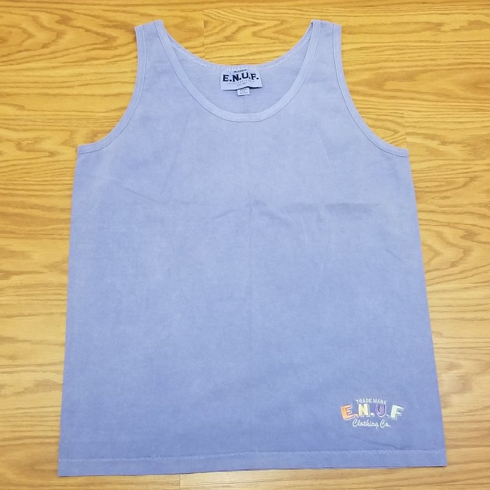 Vintage 90s E.N.U.F. Clothing Co. Women's L Embroidered Logo Blue Tank Top USA